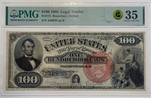 $100 1880 Legal Tender PMG 35 Choice Very Fine